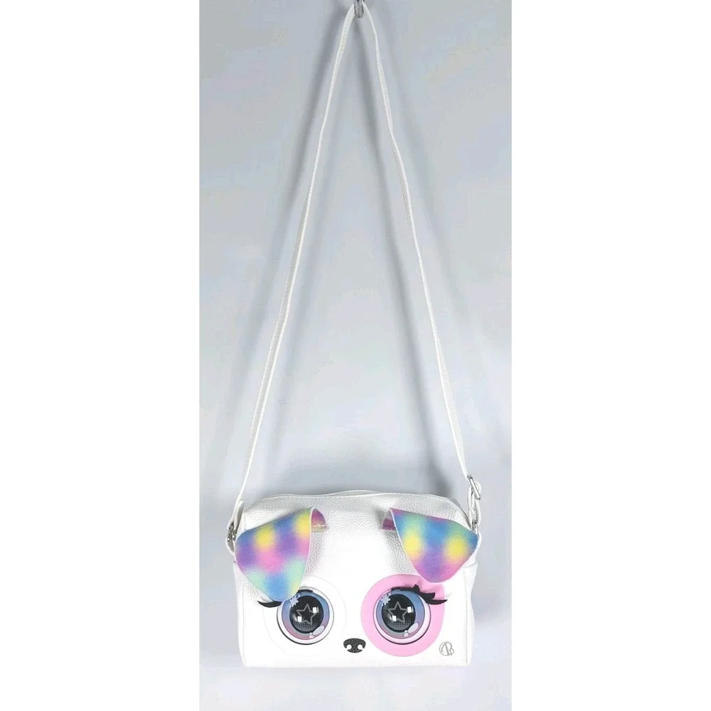 Purse Pets White Rainbow Pup Puppy Animated Eyes with 25 Sounds TESTED